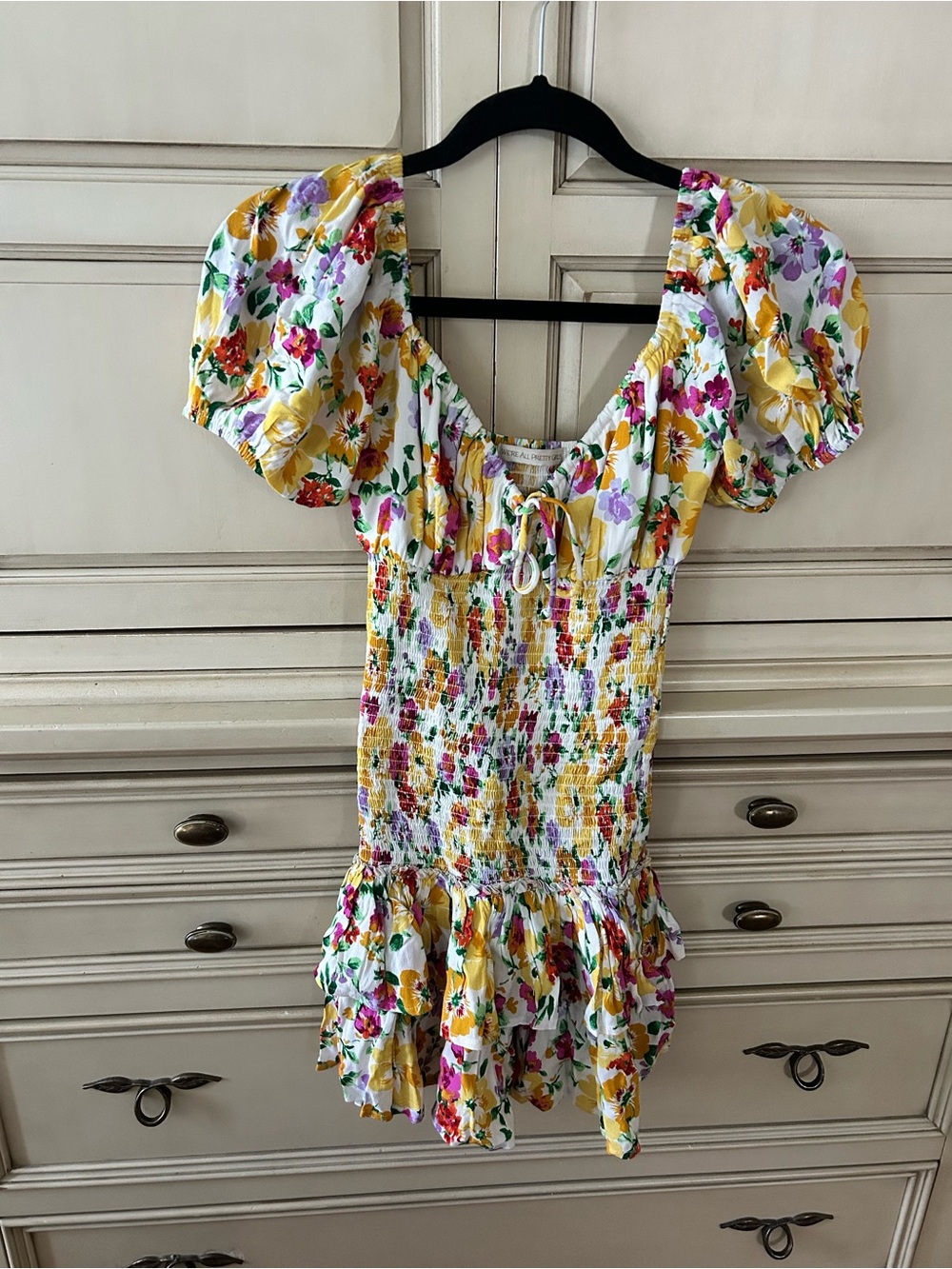 MIXOLOGY White Floral Smocked Mini Dress with Puff Sleeves